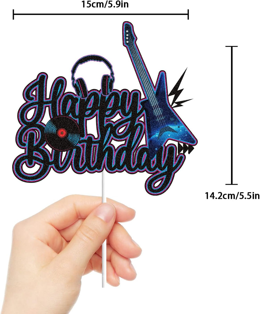 Skiennix Electric Guitar Cake Topper - Black & Purple Glitter Rock Music Theme for Birthday Parties
