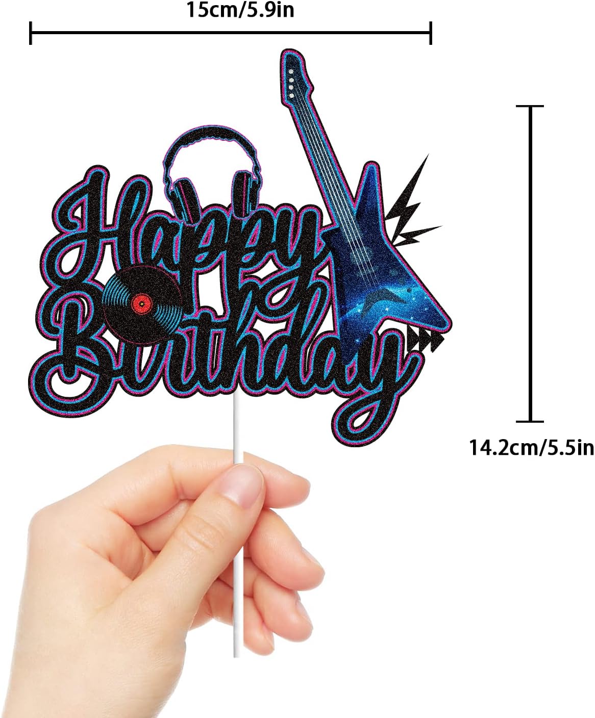 Skiennix Electric Guitar Cake Topper - Black & Purple Glitter Rock Music Theme for Birthday Parties