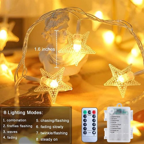 Brightown Star String Lights - 33ft 100 LED Battery Operated Fairy Lights with Remote | Warm White for Indoor/Outdoor Decor