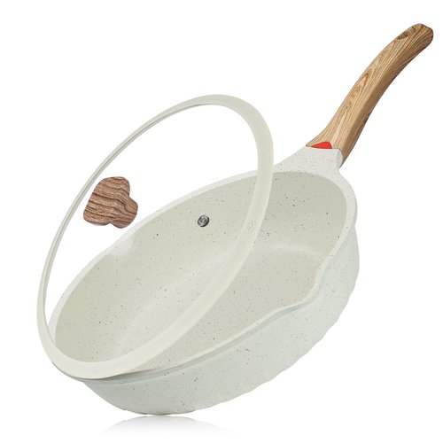 Vinchef Nonstick Deep Frying Pan, Saute Pan with Lid, 11"/5Qt, German 3C+ Ceramic Coating, Induction Compatible, White Color, Cookware for Kitchen