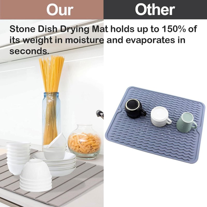 Maigandamai Large Stone Dish Drying Mat for Kitchen Counter, 24"(L)×16"(W) Collapsible Kitchen Dish Drying Mat, Absorbent Quick Dry Diatomaceous Earth, for Dishes Bottles Cups, Match Any Countertop