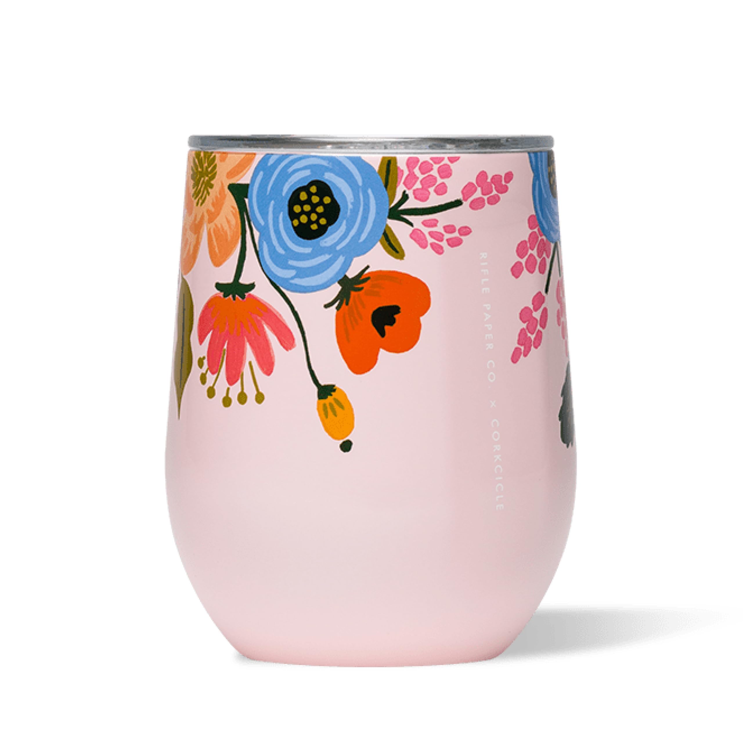 Corkcicle Stemless Insulated Wine Glass Tumbler - Keeps Beverages Cold 6 Hrs Hot 3 Hrs - Stainless Steel - Easy-Grip - Gift for Mom - Great for Mother's Day or Christmas - 12 oz - Blush Lively Floral