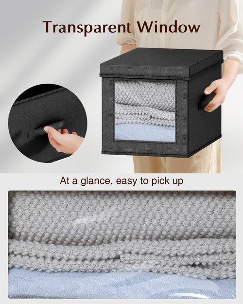 Homsorout Collapsible Storage Bins - Foldable Decorative Boxes with Lids, 15-Inch, 5-Pack, Black