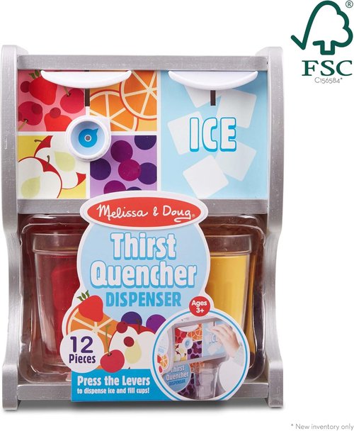 Melissa & Doug Wooden Drink Dispenser - Thirst Quencher with Juice Inserts & Ice Cubes | Preschool Learning Toy for Kids 3+