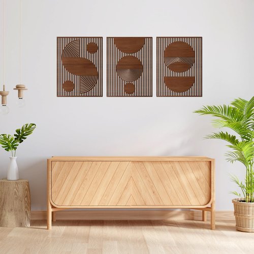 Homenthus Abstract Wood Wall Art - 3-Piece Mid Century Modern Geometric Decor for Boho Spaces