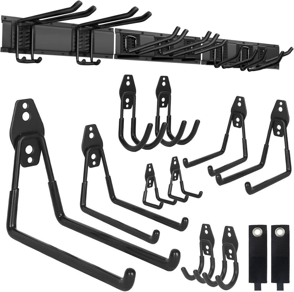 PIYILO Garden Tool Organizer - 48-Inch Heavy Duty Wall Rack with 18 Garage Hooks for Yard Tools & Bikes