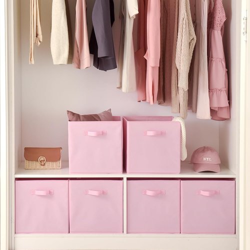 Granny Says Cube Storage Bins - Collapsible 13x13 Organizer Baskets with Handles | Pink 6-Pack
