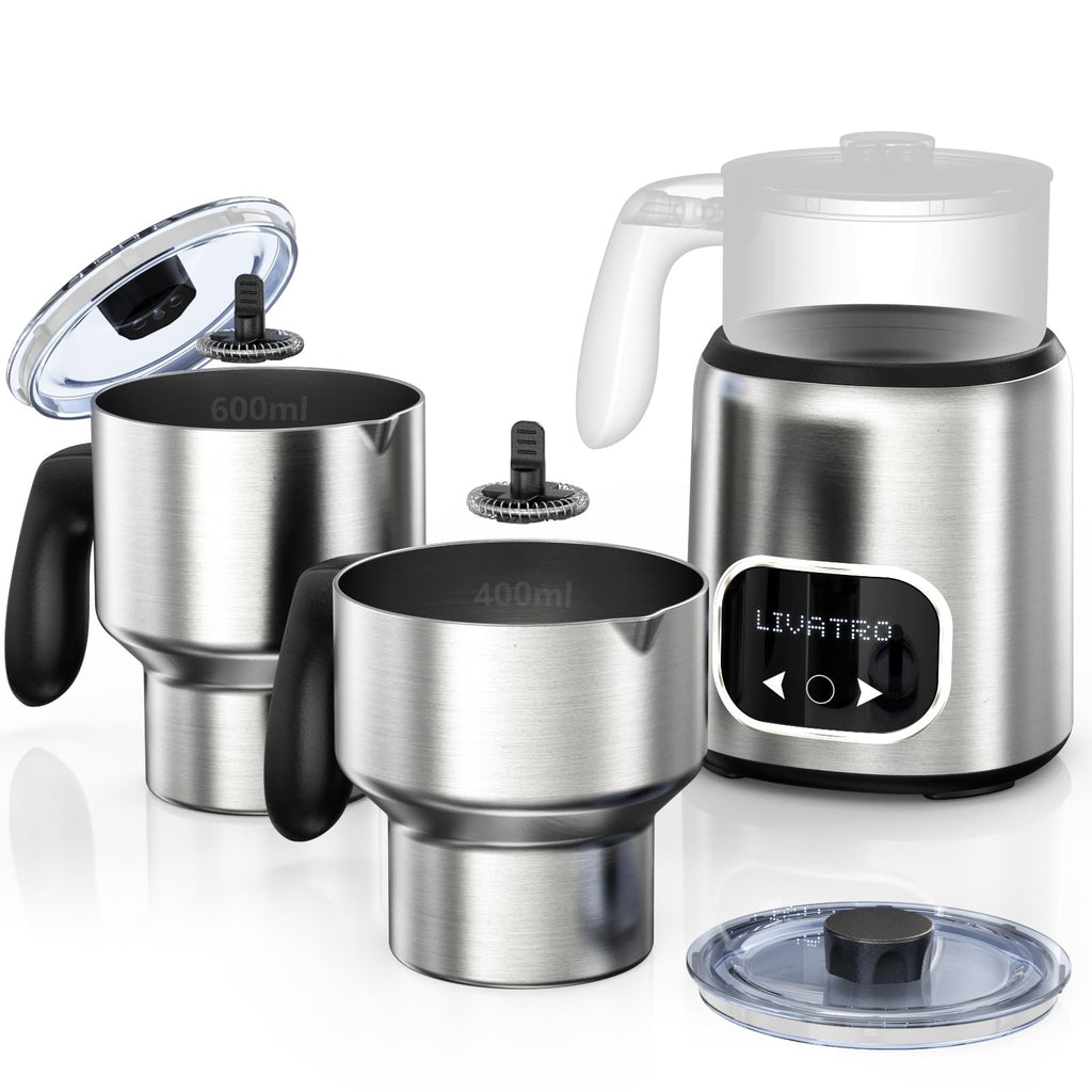 14-in-1 Electric Milk Frother and Steamer with Dual Detachable Cups (21oz & 13.5oz), IH Fast Heating Milk Warmer for Lattes/Cappuccinos/Hot Chocolate, Smart Memory, Dishwasher Safe