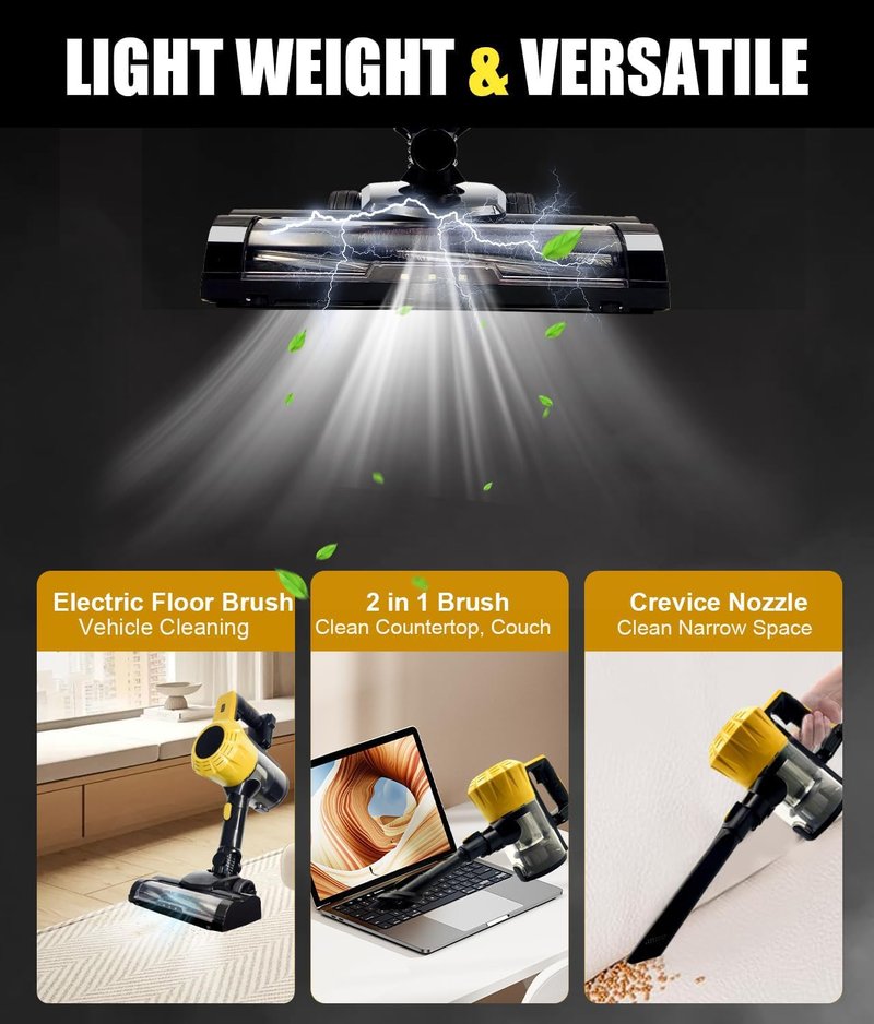Cordless Vacuum Cleaner for Dewalt 20V Battery, 35KPA Lightweight Stick Vacuum with HEPA & Wall Bracket, 6-in-1 Vacuum Cleaners for Home Carpet Pet Hair Hardwood Floor (No Battery)