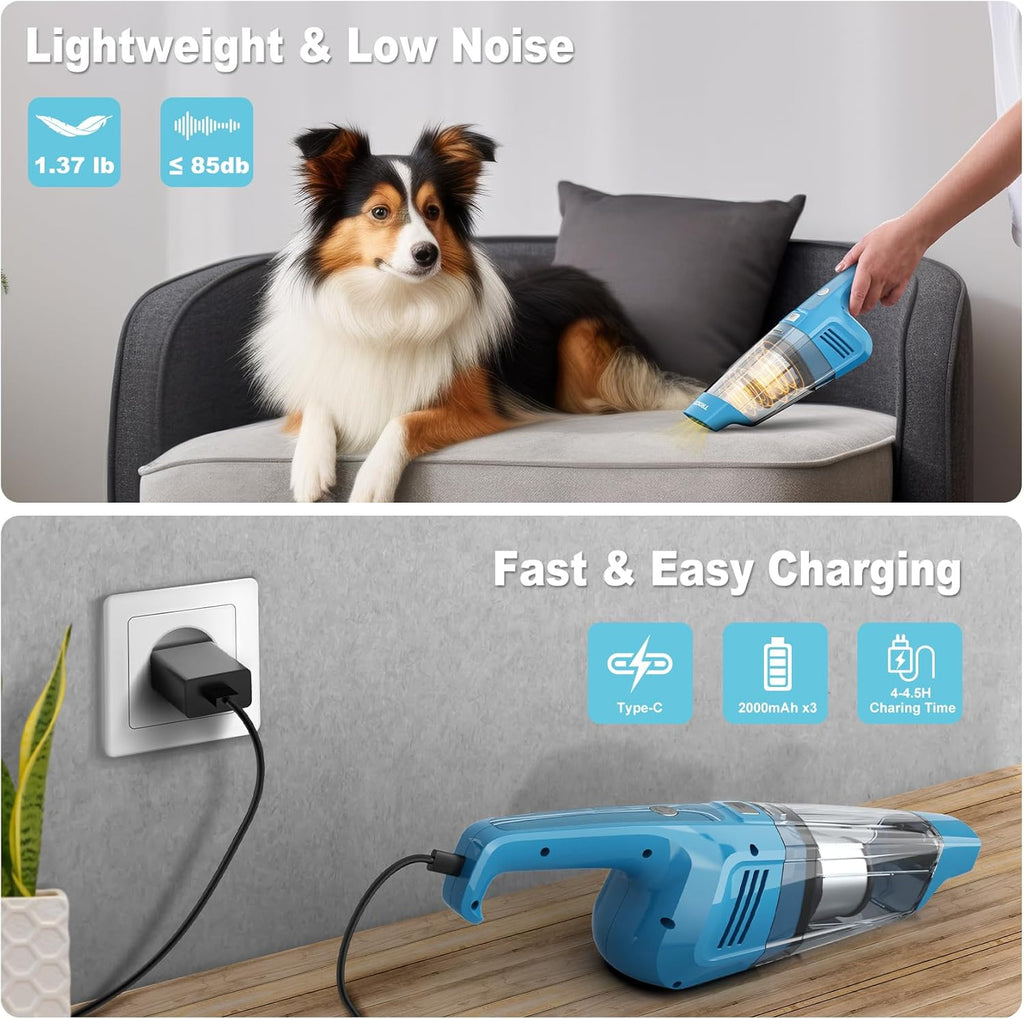 TROIZO Cordless Handheld Vacuum - 14500PA Powerful Suction | Rechargeable & Portable for Home, Office, Car, Pet