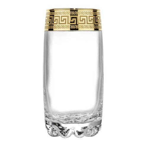 Joseph Sedgh Collection Greek Key Highball Glasses Set of 6-13 oz Tall Glasses. Ideal for Water, Mojitos, Mixed Drinks, Dishwasher Safe Premium European Grade Glassware