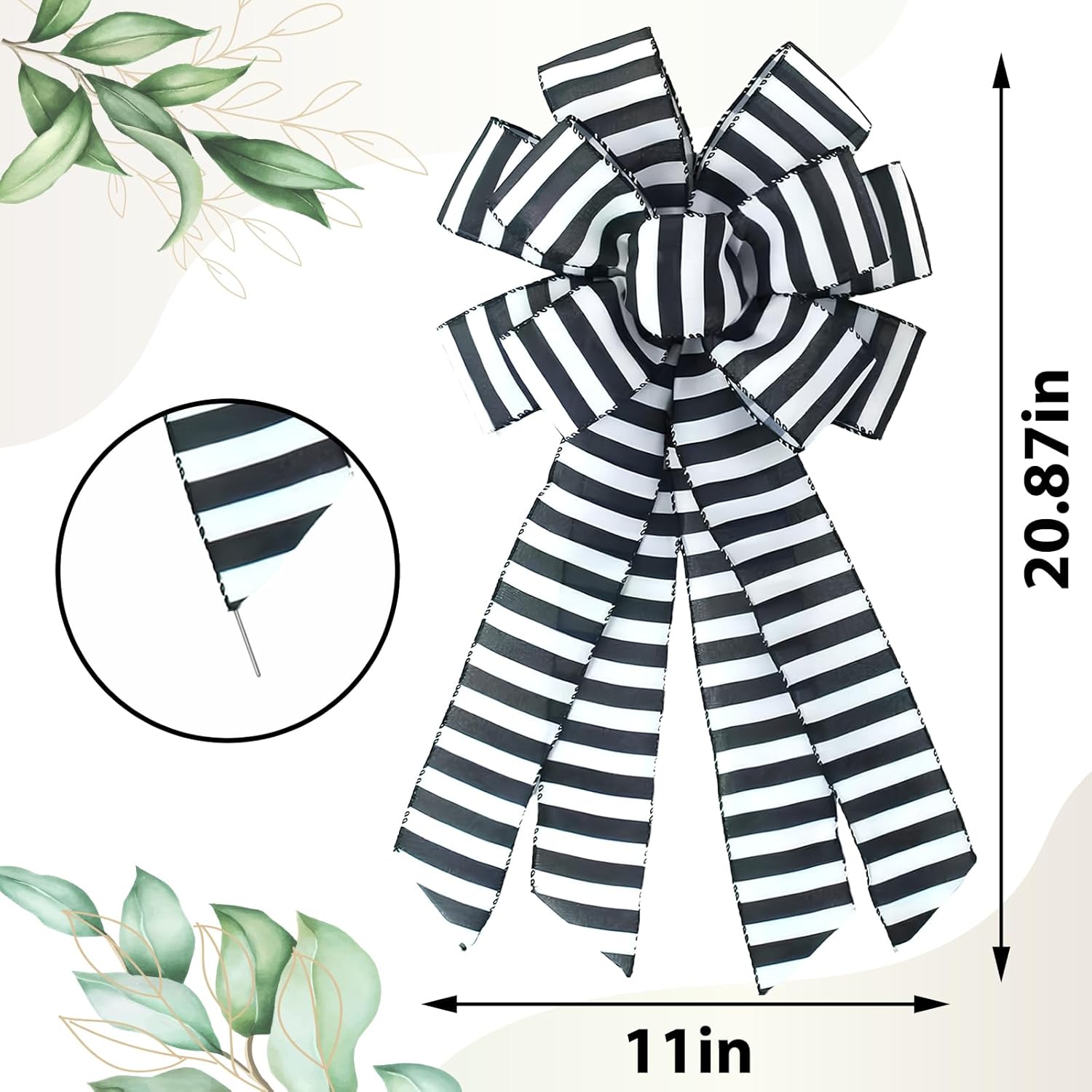 Regine Switzerland Large Black & White Stripe Wreath Bow - Rustic Burlap Decorative Accent for Christmas & Weddings