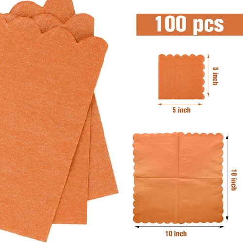Fuutreo 100 Pcs Scalloped Cocktail Napkins Thick Paper Disposable Party Napkins Beverage Tissue for Wedding Dinner Birthday Supplies, 5 x 5 Inches(Terracotta)