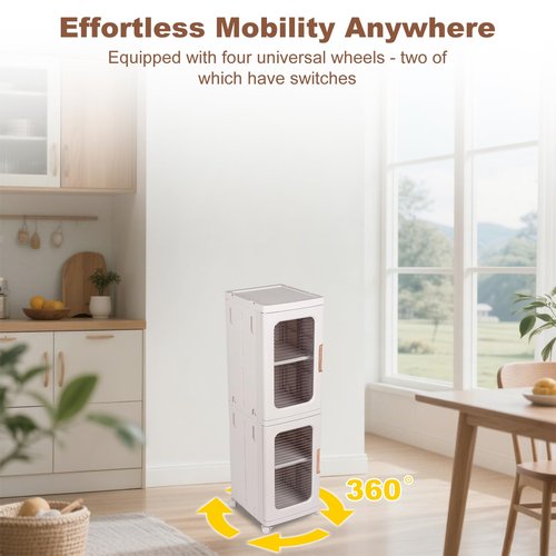 FAHKNS 2-Tier Narrow Storage Cabinet with Transparent Doors and Adjustable Shelves, Ideal Bathroom Organizer and Storage Cabinet for Compact Space, Bathroom, Kitchen, Laundry