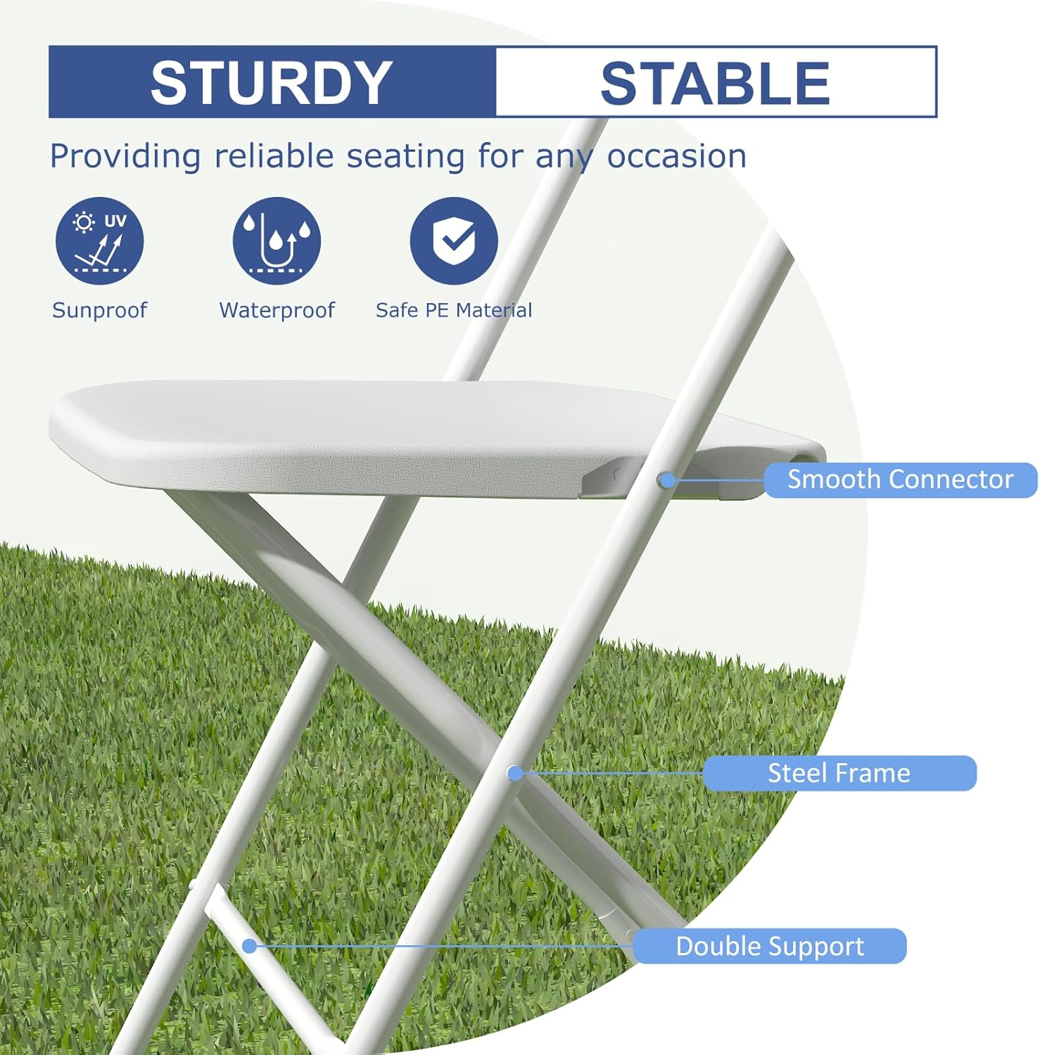 Skiennix 10-Pack White Folding Chairs - Lightweight, Portable Design | 350lb Capacity for Events & Parties