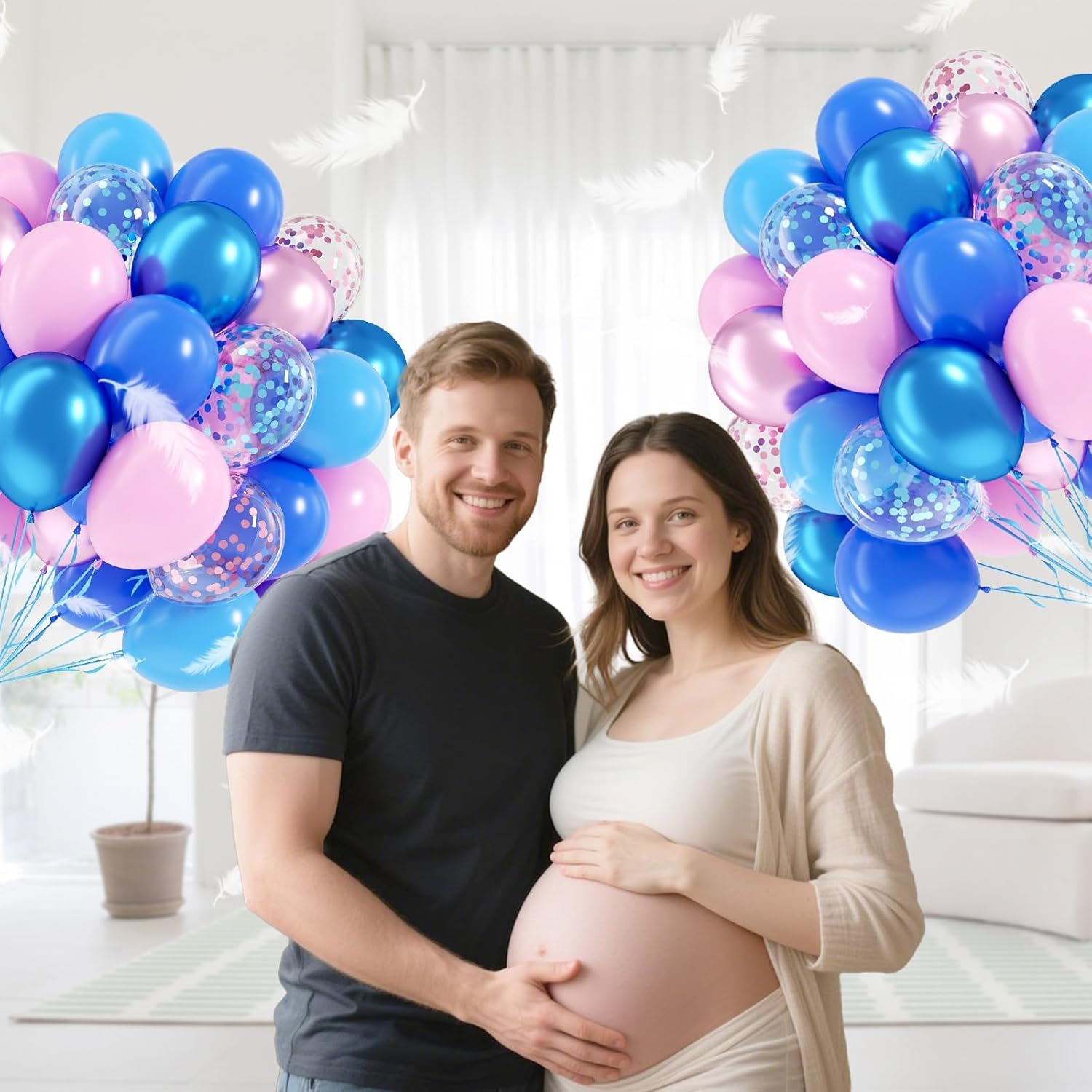Skiennix 60pcs Pink & Blue Balloons - 12 Inch Metallic Confetti for Gender Reveal & Baby Shower Decor