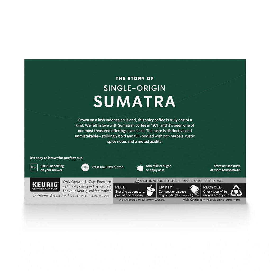 Starbucks K-Cup Coffee Pods - Dark Roast Sumatra Blend for Keurig Brewers | 100% Arabica, 60 Pods Total