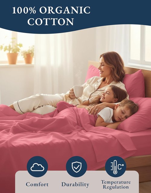 **LANE LINEN 100% Organic Cotton Full Bed Sheets - Soft, Comfy, Machine Washable, Deep Pocket - Mineral Red**