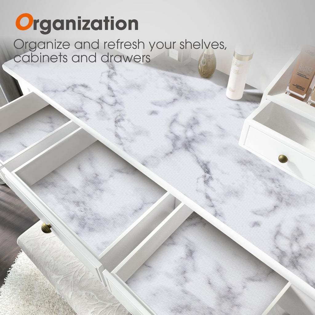 Beautysaid Shelf and Drawer Liner for Kitchen Cabinet, Non Adhesive Non Slip Shelf Paper Waterproof Washable Thickened for Dresser Pantry Shelve Bathroom Protector Liner(Marble,23.6 in x 10 FT)