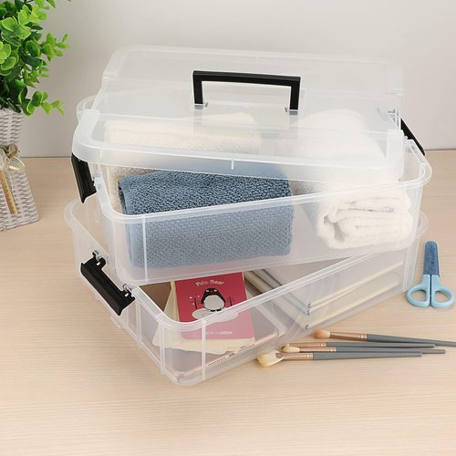 BTSKY Portable 2-Layer Stack & Carry Storage Box - Versatile Organizer for Crafts, Jewelry & More | Black