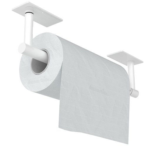 WZKALY White Paper Towel Holder Under Cabinet, Self Adhesive or Wall Mounted SUS304 Stainless Steel Paper Towel Holder for Kitchen, Bathroom, Farmhouse, Barbecue and Laundry (White)
