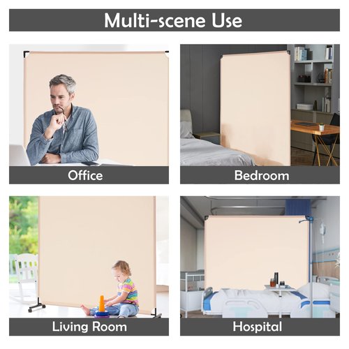 Spurgehom 6FT Single Panel Rolling Room Divider, Partition Privacy Screens with Wheels, Freestanding Fabric Room Panel, Portable Wall Divider for Office, Room, Restaurant, Hospital (Beige)