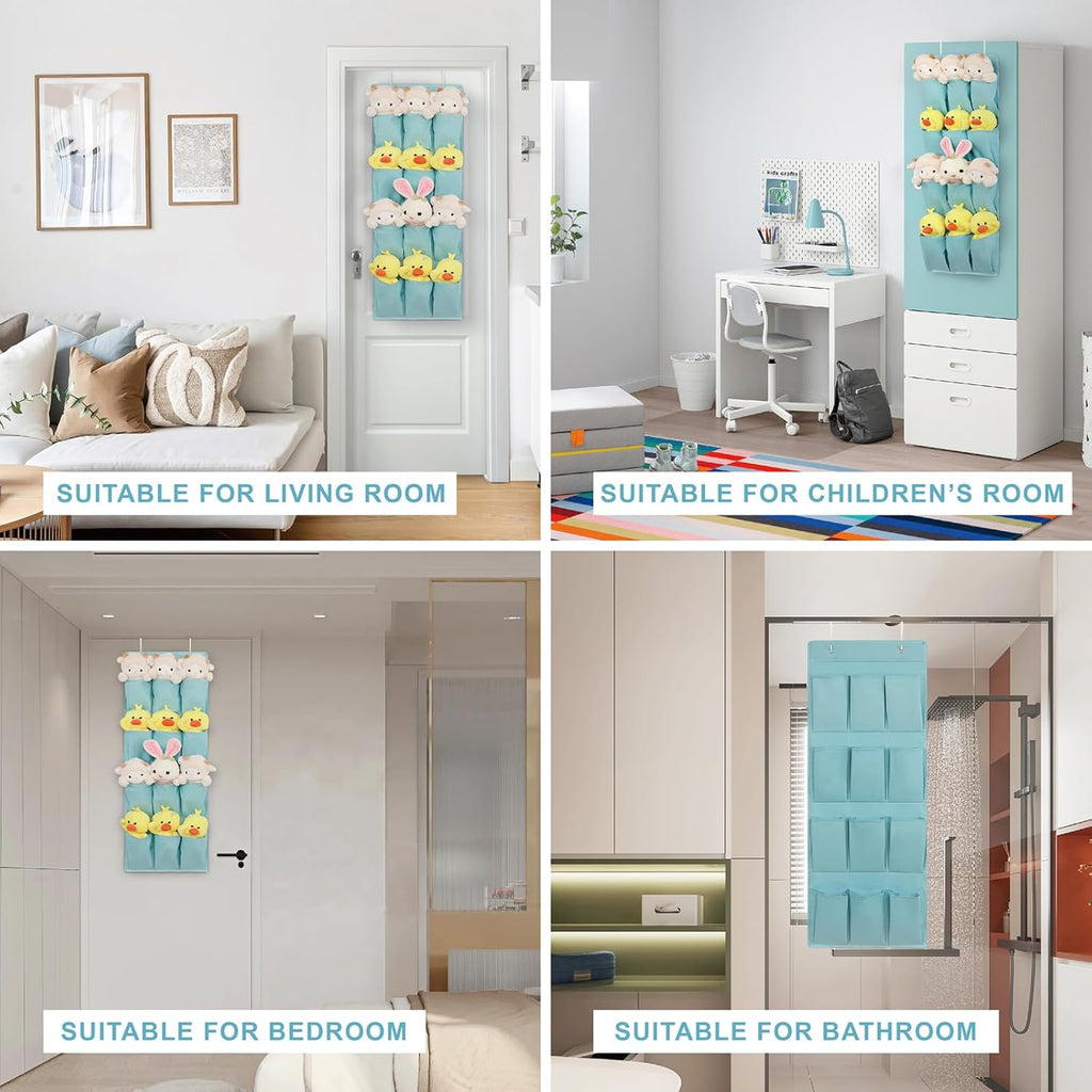 Skiennix Over The Door Shoe Organizer - 12 Large Pocket Hanging Rack for Closet Storage | Light Blue