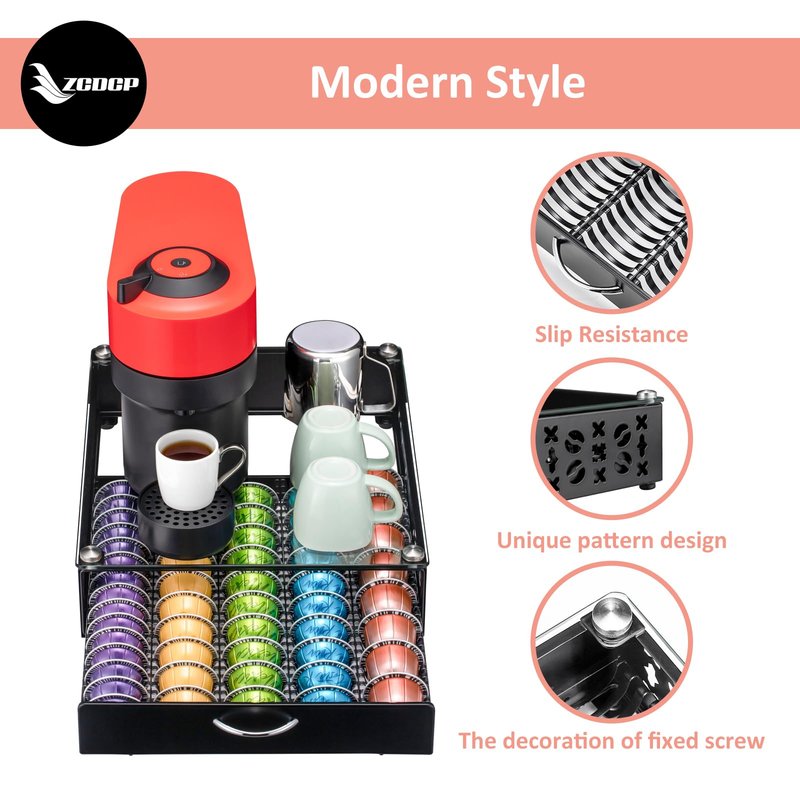 ZCDCP for Coffee Pod Holder, Vertuo Pod Holder Drawer Glass Top Coffee Pod Organizer Storage (50 Pods Capacity)