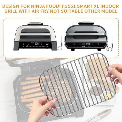 Air Fryer Replacement Parts for Ninja Foodi FG551 Smart XL Indoor Grill with Air Fry, 11.6''*7.6'' Stainless Steel Air Fryer Accessories Roasting Steamer Grill Racks Baking Tray，Dishwasher safe