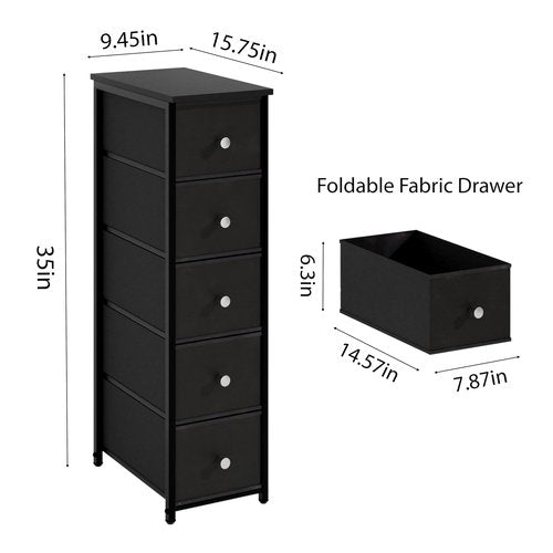 lurcns Narrow Storage Cabinet for Small Spaces Slim Bathroom Dresser with Drawers Tall Thin Storage Organizer for Bathroom Bedroom Skinny Cabinet(Black, 5 Drawers)
