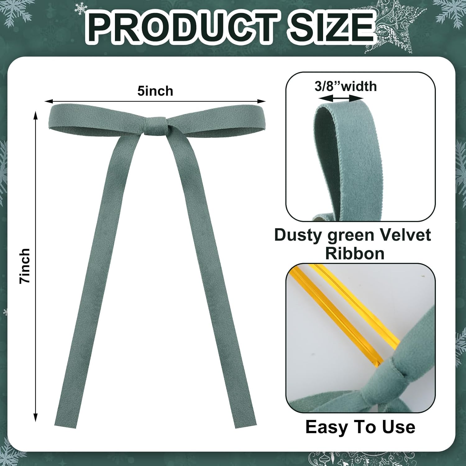 Skiennix Velvet Bows | 24 Pcs Vintage Double-Faced Ribbon Ornaments for Christmas Tree & Wreaths - Sage Green (5 x 7 Inch)