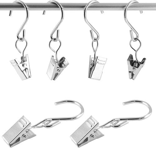 Litoexpe S Hooks - 50 PCS Metal Curtain Clips for Hanging Lights & Tents | Silver Finish
