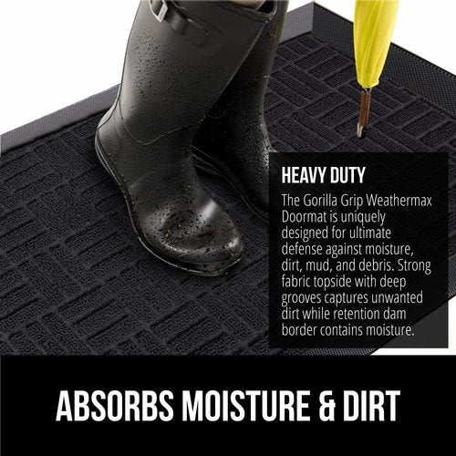 GORILLA GRIP Waterproof All-Season WeatherMAX Doormat - 35x23, Natural Rubber, Stain & Fade Resistant, Easy Clean Black Maze