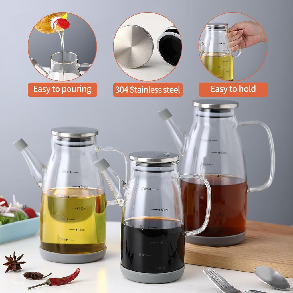 Skiennix Large Glass Oil Dispenser Bottle - No Drip Olive Oil & Vinegar Cruet | 20oz / 600ml Clear