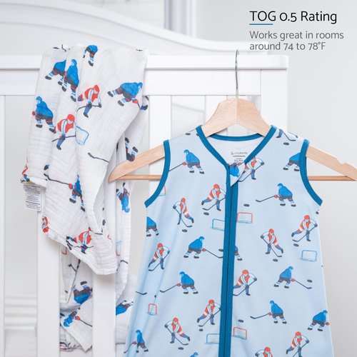 LollyBanks Sleep Sack, 100% Cotton Baby Sack 0.5 TOG Lightweight, 2-Way Zipper Sleep Sacks Soft, 0-6 Months Newborn Sleeper for Baby Boys (Ice Hockey Print)