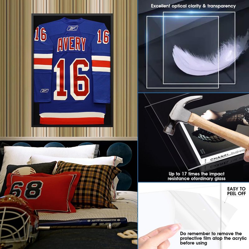 26x37 XL Shadow Box Frame, Jersey Display Case with Grade A Natural Pine Wood Acrylic Front Jersey Frame for Hockey, Soccer, Basketball, Football Uniform Shirts, Black