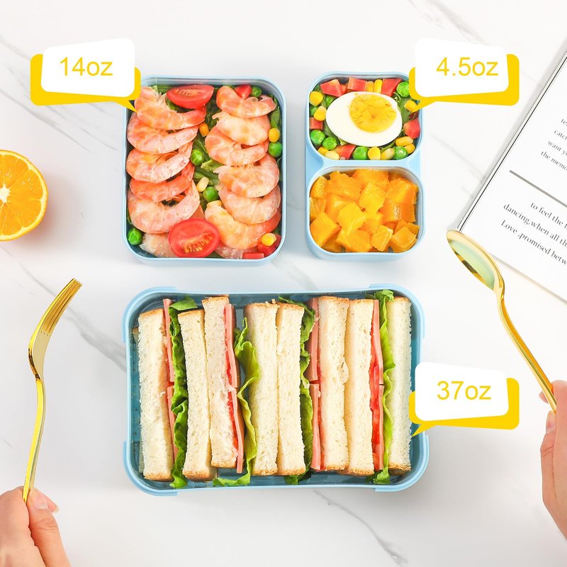GPREESUS Lunch Box for Kids – BPA-Free, 3 Compartment Leak Proof Bento Box for Backpacks, Microwave & Dishwasher Safe, Food Storage Container for Work, Daycare, School & Travel(Blue)