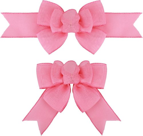 Meseey Pink Wired Ribbon - Handmade Burlap Bows for Spring & Summer Decor | 2 Pcs Set