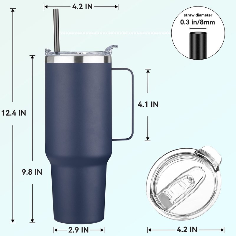 HASLE OUTFITTERS 40 oz Stainless Steel Tumbler with Handle, Vacuum Insulated Tumblers Bulk, Reusable Double Wall Travel Coffee Mug, Durable Powder Coated Water Bottles(Navy, 4)