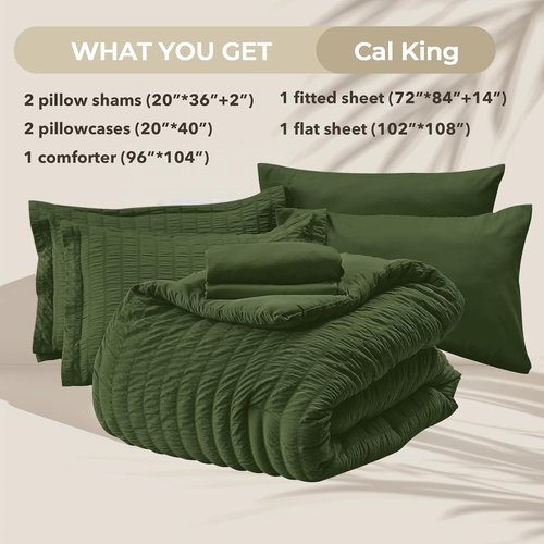 HYMOKEGE Olive Green California King Comforter Set - 7-Piece All-Season Luxury Bedding Set