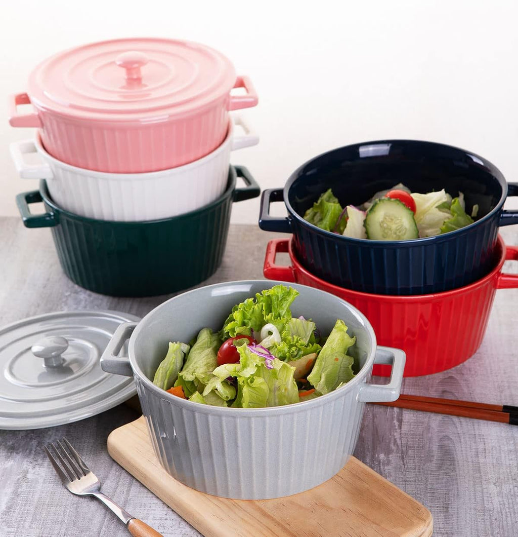 WHJY Ceramic Casserole Dish - Colorful 1 Quart Bakeware with Lid for Oven Use