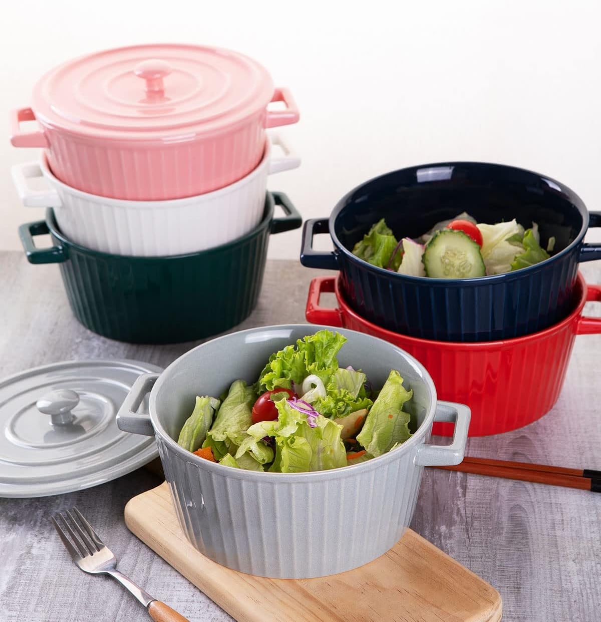 WHJY Ceramic Casserole Dish - Colorful 1 Quart Bakeware with Lid for Oven Use