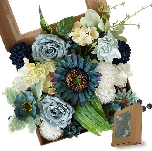 Idyllic Blue Artificial Flower Box - Elegant Wedding Table Centerpiece | Ready-to-Use Floral Arrangement