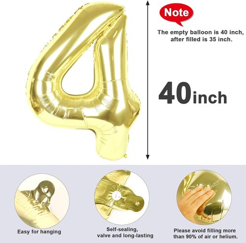Light Gold 40-Inch Number 4 Balloon by [Brand Name] - Perfect for Birthdays, Graduations & Weddings