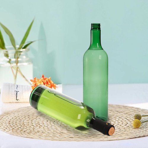 WUWEOT 12 Pack Plastic Wine Bottles, 750ml Empty Bordeaux-Style Liquor Bottle, Green Long Neck WIne Bottles with Screw Lid and Shrink Capsules Caps