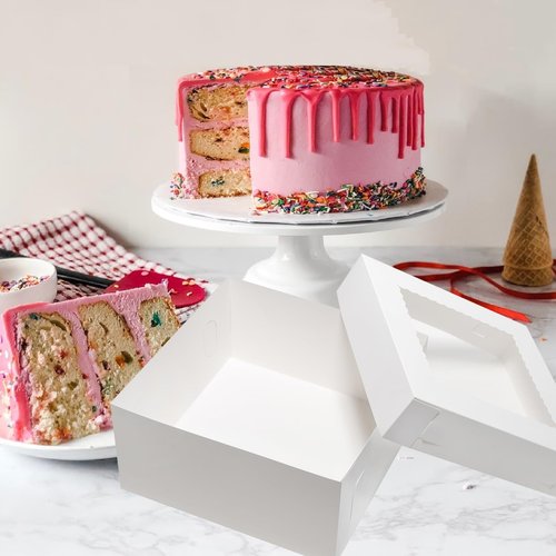 Mcfleet 12x12x6 Inch Cake Boxes 10pcs Bakery Boxes for Tier Cakes with Window 12 Inch White Large Tall Cardboard Bakery Take Out Carrier Containers with Lids for Wedding, Birthday, Party