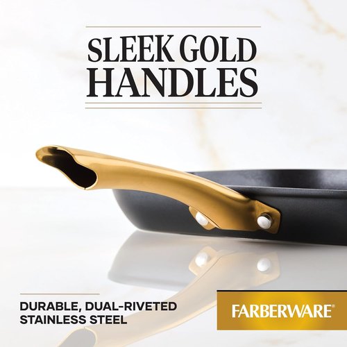 Farberware Forged Induction Ceramic Cookware | Nonstick 11-Inch Square Grill Pan - Black & Gold, Dishwasher Safe