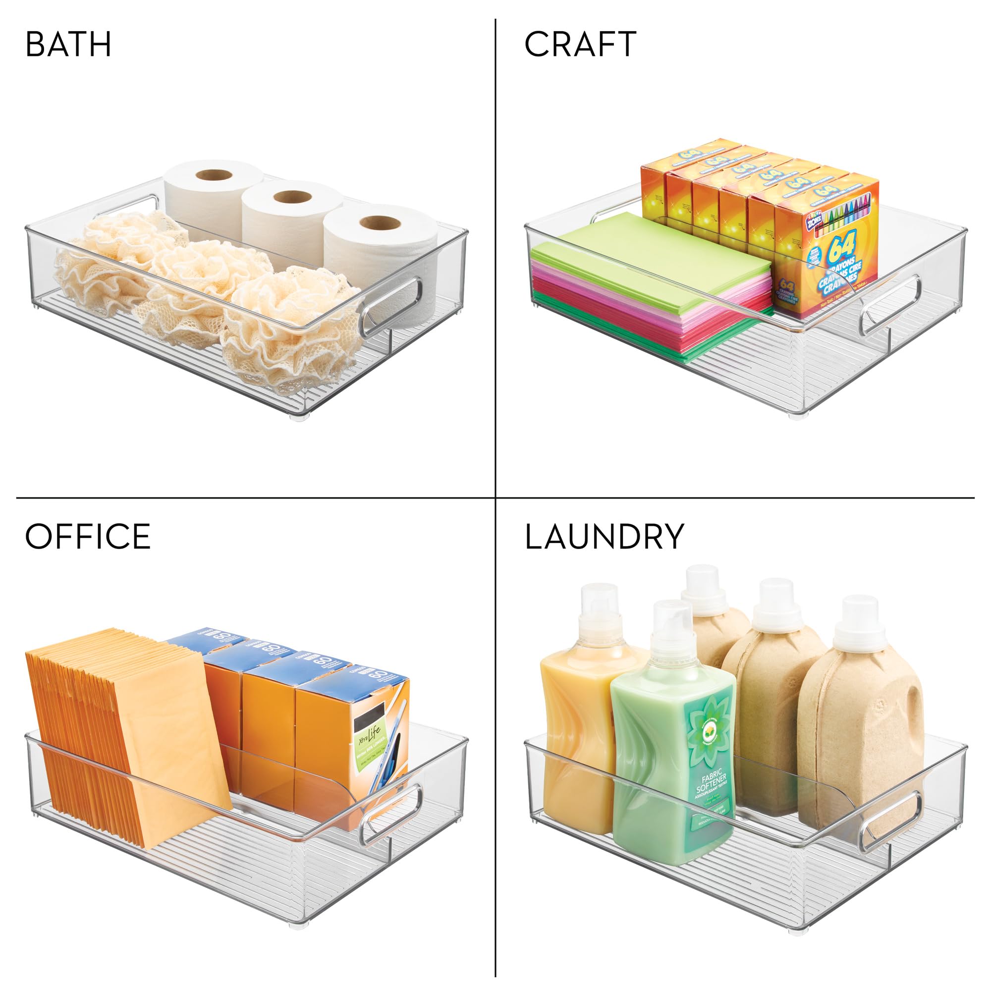 iDesign Divided Pantry Bin with Handles for Pantry, Refrigerator, or Freezer - Set of 3 - Clear