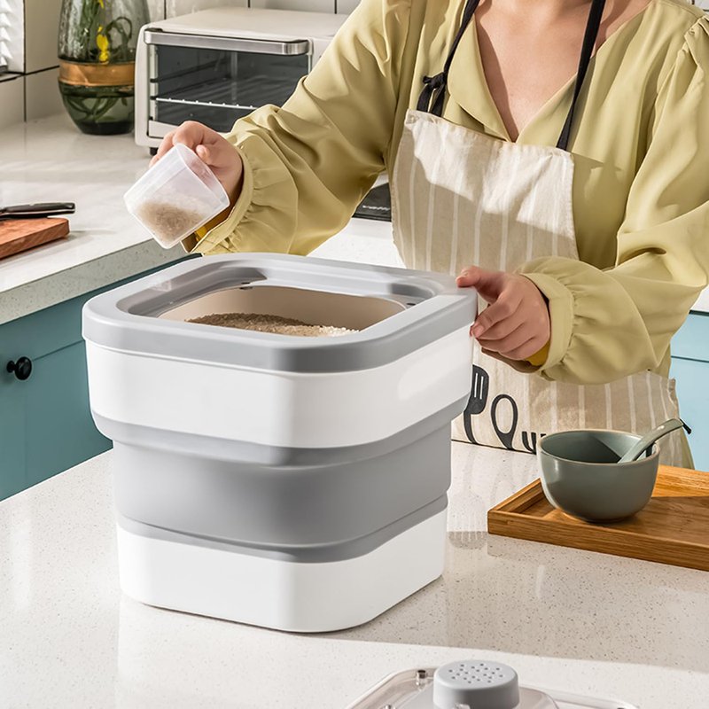 JforSJizT Collapsible Airtight Rice Storage Container,Holds 11-27.5 Lbs,with Magnetic Locking Lid Rice Dispenser Bin,with Measuring Cup,Food Storage for Flour Cereal Pasta Grain Corn Wheat