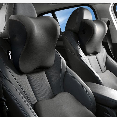 EXUIKO 2 Pack Car Neck Pillow Support, Headrest for Driving with Adjustable Strap, Memory Foam Neck Rest Cushion, Breathable Removable Cover & Ergonomic Design, Black 2pcs